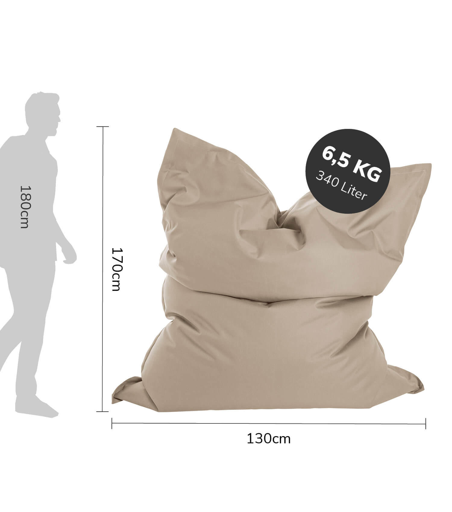 Thumbnail - Mokebo Sitzsack, Beige, Textil, 130x170x20 cm, Oeko-Tex®, Gartenmöbel, Gartenstühle, Outdoor-Sitzsäcke