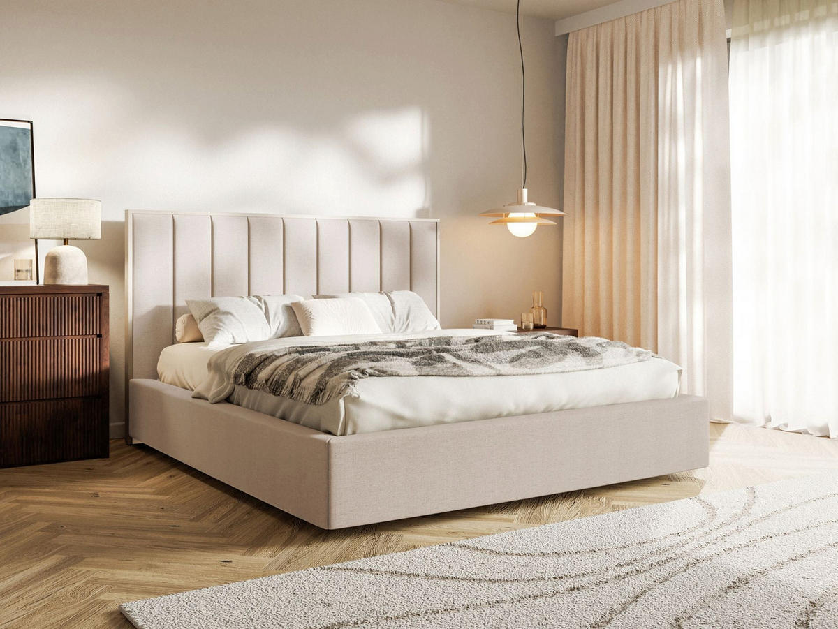 POLSTERBETT Togents Beige mit Chenillebezug und Bettkasten, 180x200 cm - Beige, Textil (180/200cm) - Selsey