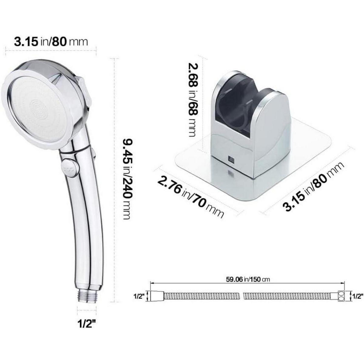 HANDBRAUSE-SET mit 3 Sprühmodi und ON/OFF-Schalter Chrom - Silberfarben, Metall (8/5.3/24cm)