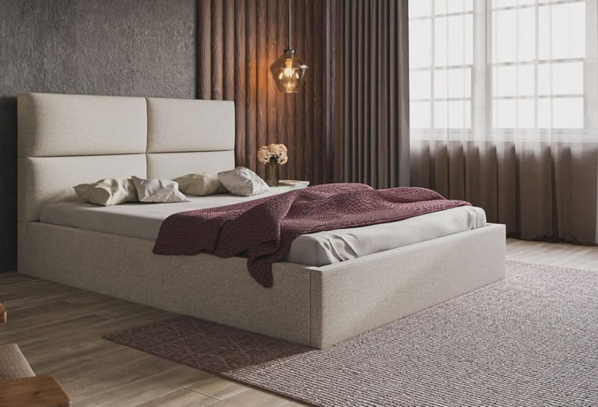 BETT Beigefarben SIM 6 Gepolstert 180x200 cm Mit Schlaffunktion - Beige/Schwarz, Textil (180/200cm) - Sepro Meble
