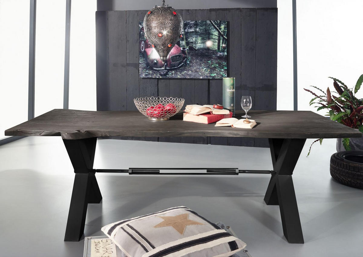 ESSTISCH Akazie 200x100x76 grau lackiert IRON LABEL #116 - Grau, Holz (200/100/76cm) - Massivmoebel24