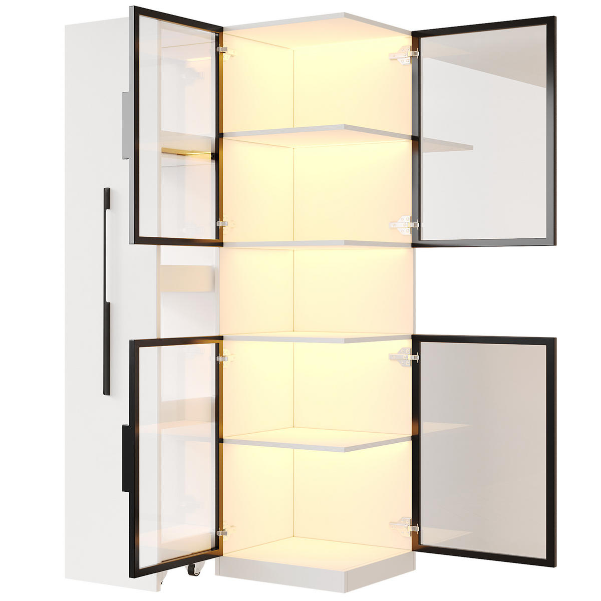 VITRINE LED Glasvitrine Ausziehregal Doppelglas 160cm - Weiß, Glas (70/160/38cm) - FLIEKS
