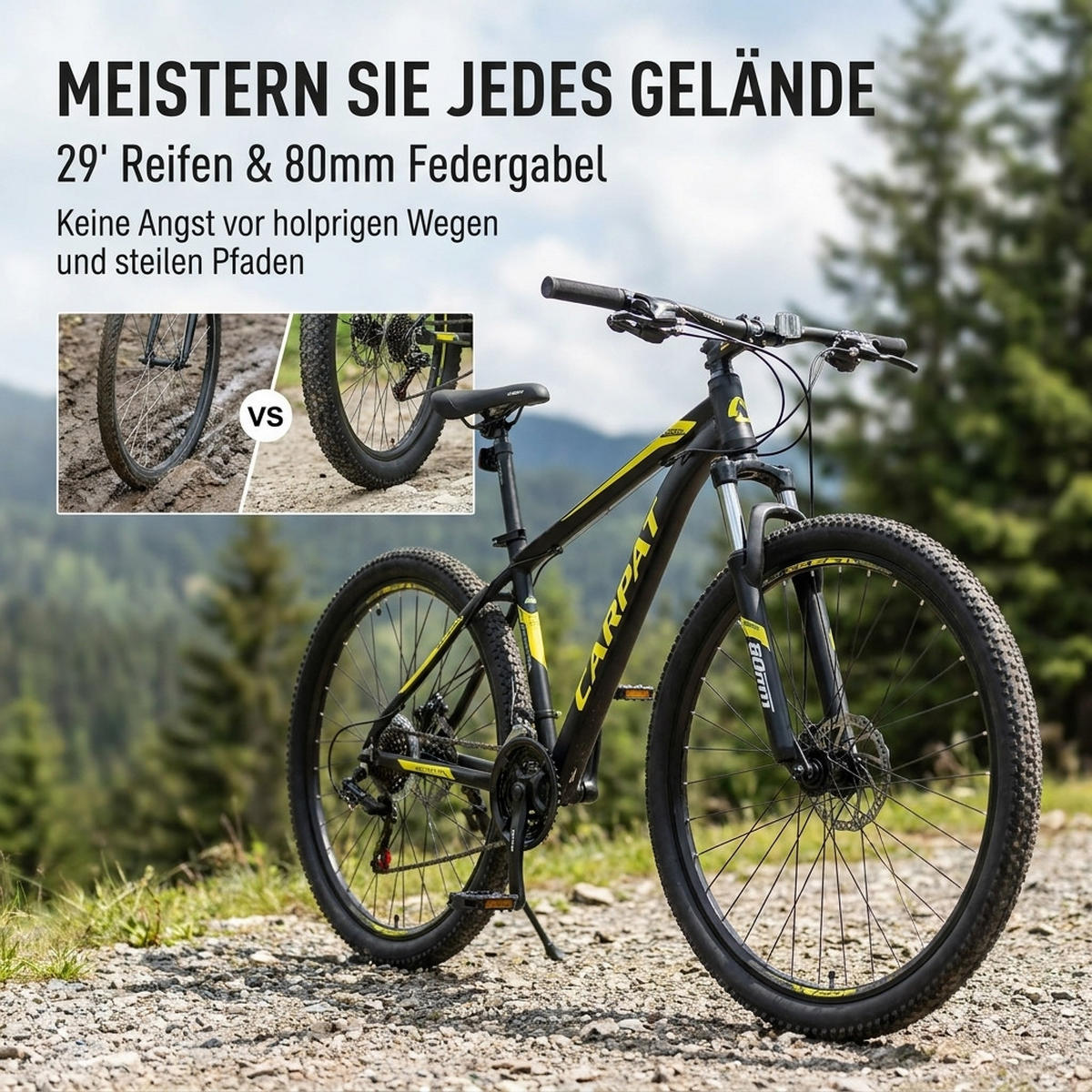 MOUNTAINBIKE 29 Zoll Schwarz – 21-Gang Schaltung - Hydraulische Scheibenbremsen — Hardtail-Rahmen aus Aluminiumlegierung - Schwarz, Metall (20cm) - Oxeza