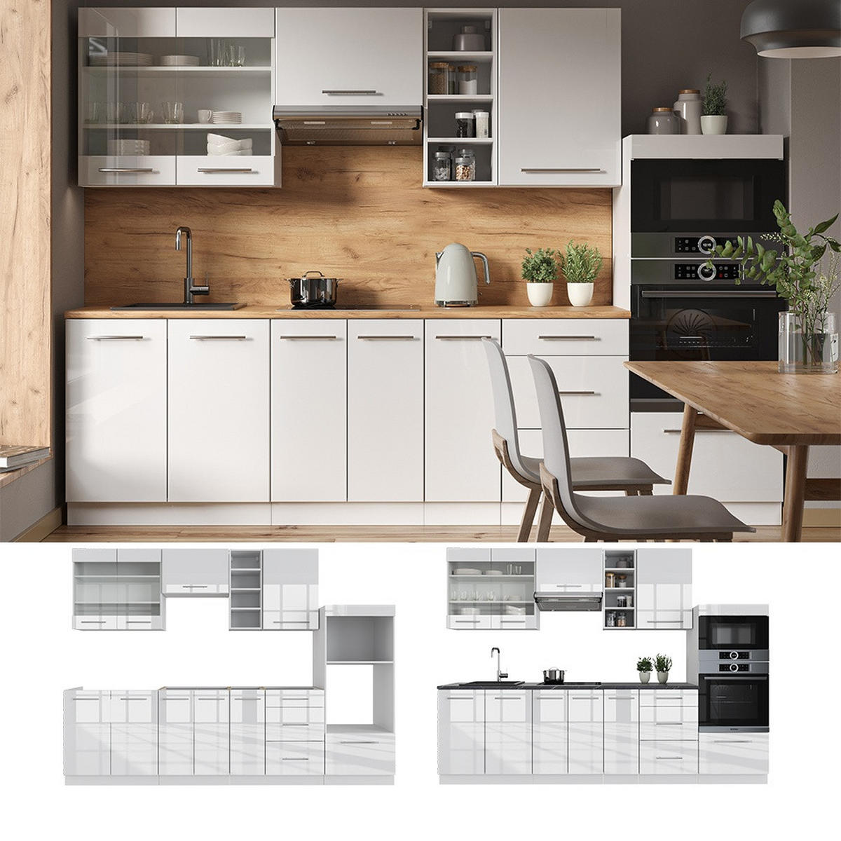 PENTRY Fame-Line Vit högblank/vit 280 cm , AP Oak - Vit/Vit högglans, Träbaserade material (280/153.6/60cm) - Vicco