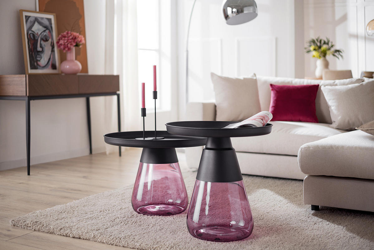 COUCHTISCH - Glas / Metall - Lila, Glas/Metall (53/53/53cm) - home24