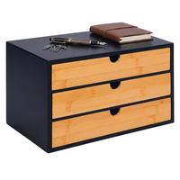BLOC-SERTARE Negru bambus 3 sertare - multicolor, compozit lemnos/lemn (21/33/20cm) - Relaxdays