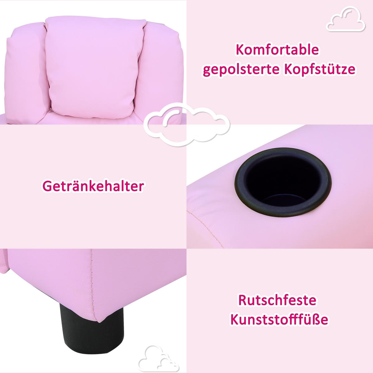 KINDERSESSEL, Rosa, Schaumstoff, Metall - Rosa, Kunststoff (56/69/62cm) - HOMCOM
