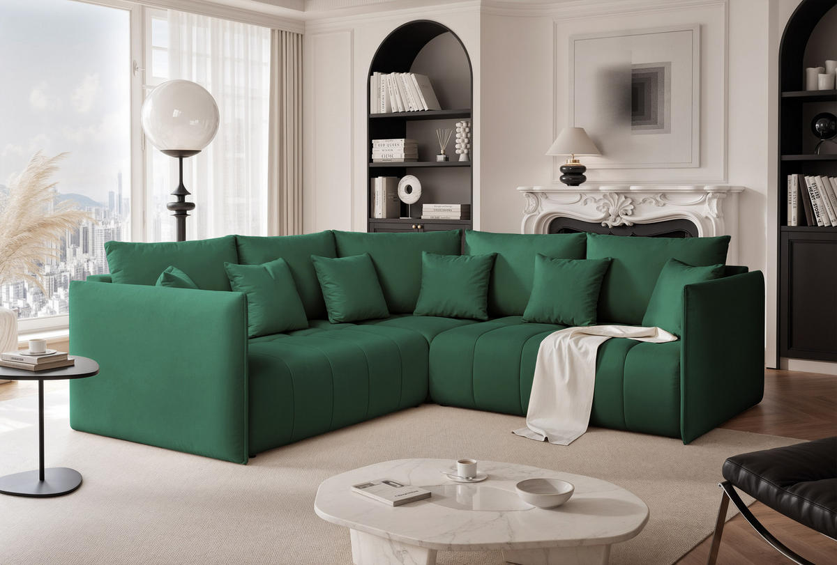 ECKSOFA OLIMPIA mit Schlaffunktion und Bettkasten Grün - Grün, Holzwerkstoff/Kunststoff (235/230cm) - Idohome