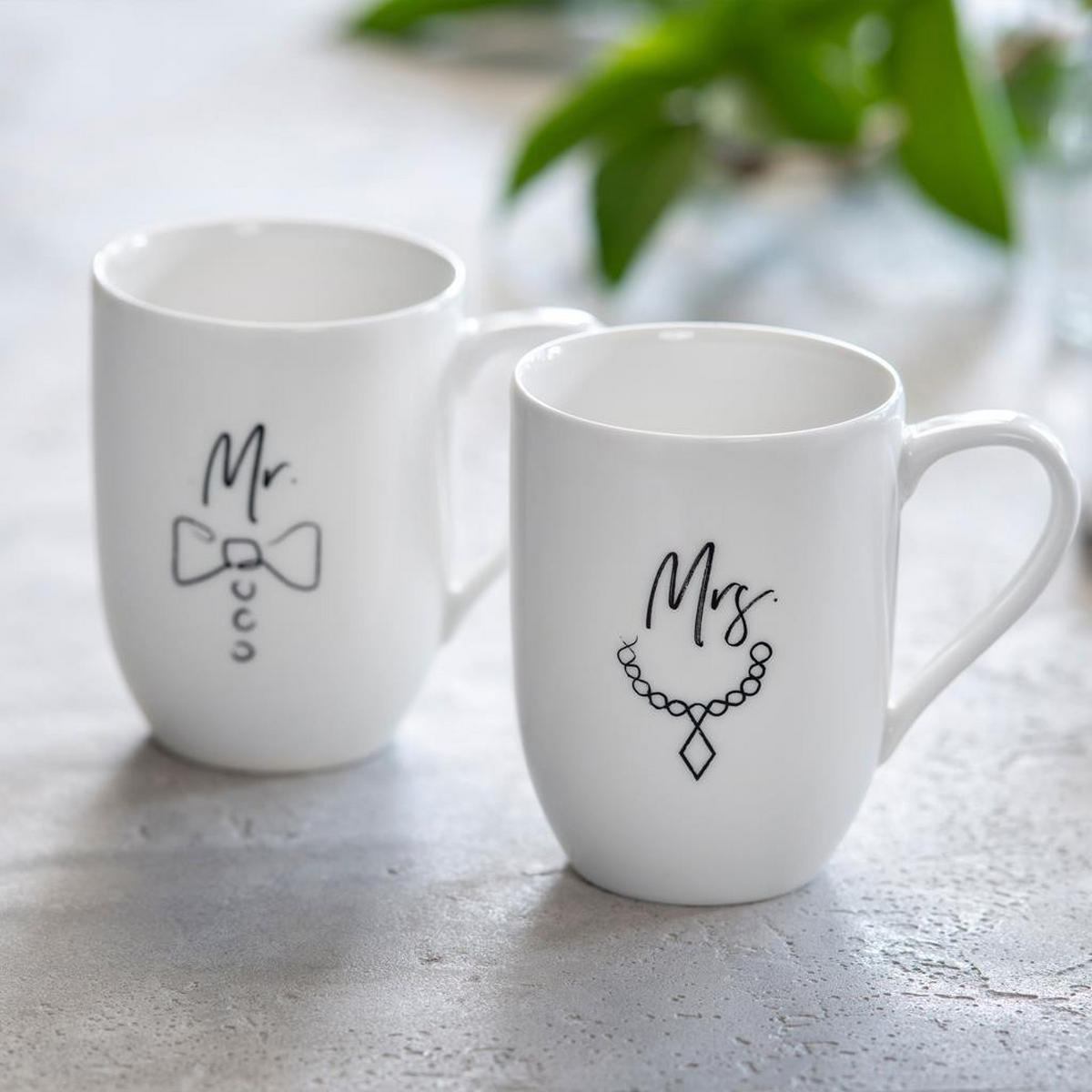 KAFFEEBECHER MR AND MRS Statement weiß 280 ml 2er Set - Weiß, Keramik (0.28L) - Villeroy & Boch