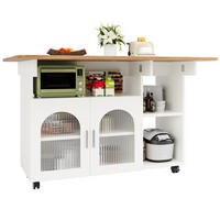 KÜCHENINSEL in Weiß und Naturfarben Servierwagen mit Glastüren für Küche und Esszimmer, B120/T30/H79.5 cm - Weiß, Glas/Holzwerkstoff (120/79.5/30cm) - STILVORA