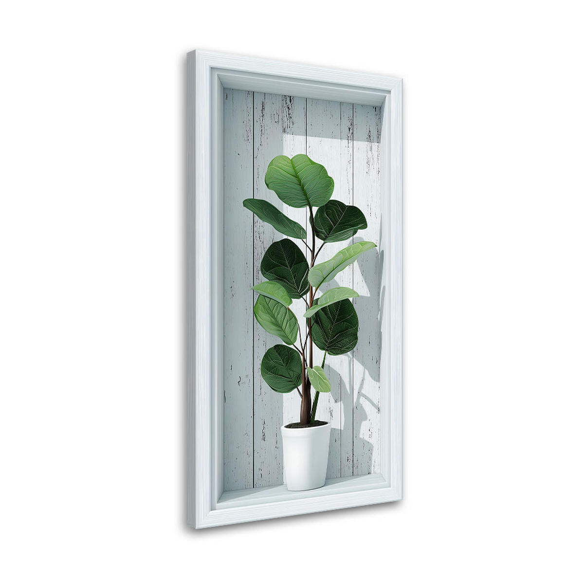 LEINWANDBILD Grüne Blätter in einer 3D-Vertiefung 40x80cm - Weiß, Textil (40/80cm) - Feeby
