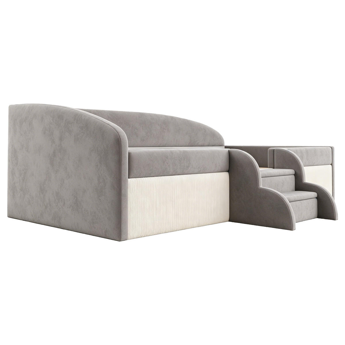 POLSTERBETT 90/190 cm in Grau mit Stufen, Schutzbügel und Lattenrost aus Samt im Farbblock-Design - Grau, Holzwerkstoff/Textil (90/190cm) - STILVORA