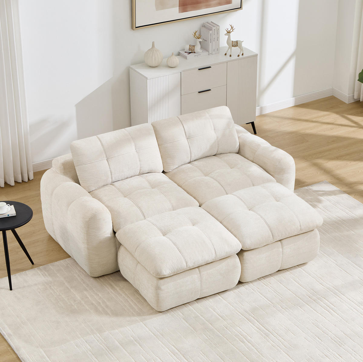 SOFA 194/160/68 cm in Beige aus Chenille mit flexibler Kombination - Beige, Textil (160/68/194cm) - Flora Grace