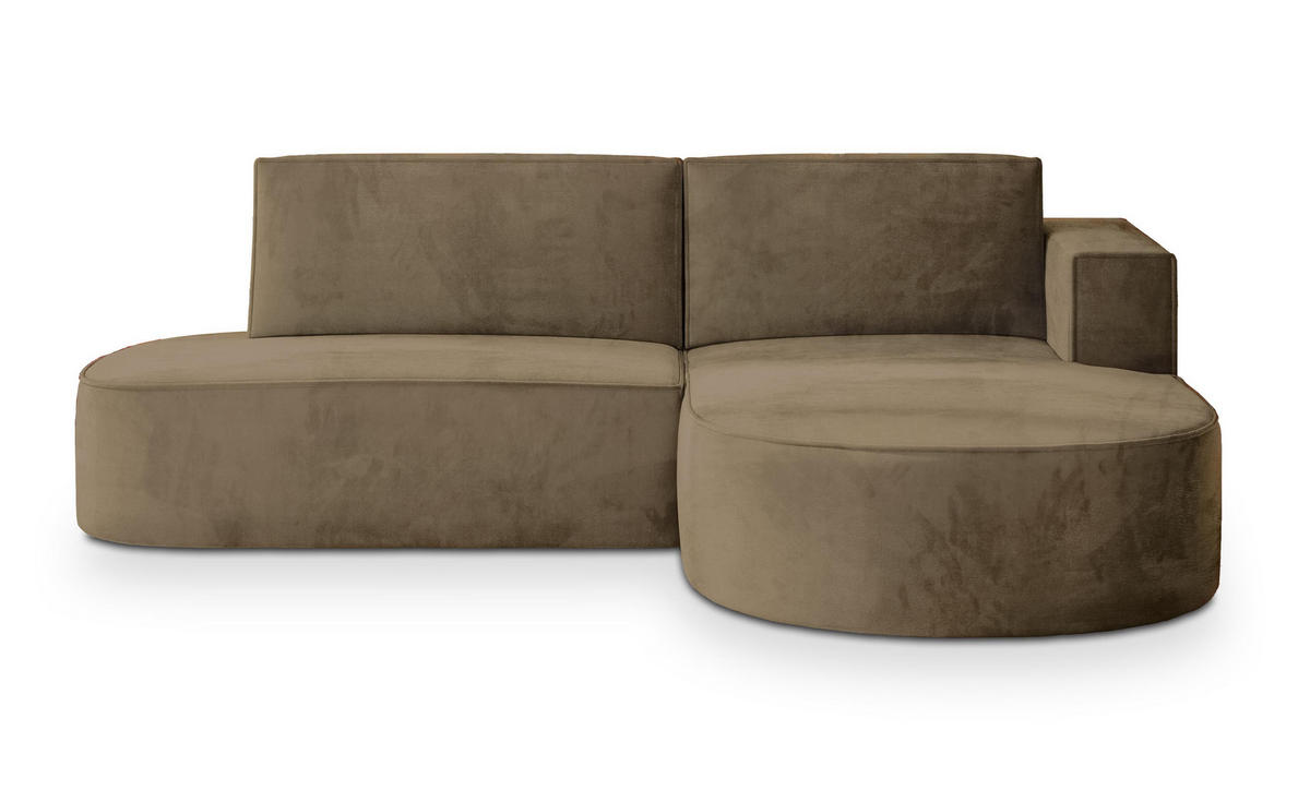 ECKSOFA CORTIO M R-S Beige Velours-Stoff mit Schlaffunktion - Beige, Holz (265/174cm) - MASSENO