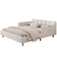 KINDERBETT 140/200 cm aus Samt mit gepolstertem Kopfteil, flexiblem Rausfallschutz und Taschen, Beige - Beige, Textil (140/200cm) - Redom