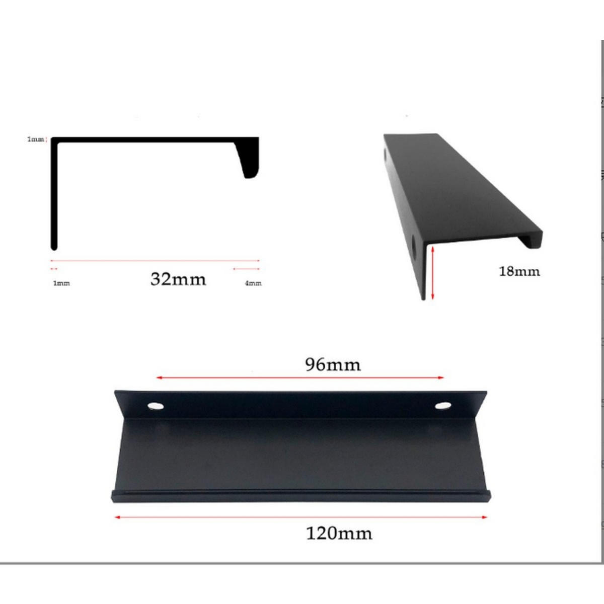 ALUGRIFF 12er-Set Schwarz ~12,8 x 1,6 x 3,5 cm Lochabstand 64 mm mit Schrauben - Schwarz, Metall (1.6/3.5/12.8cm) - MCBOSON