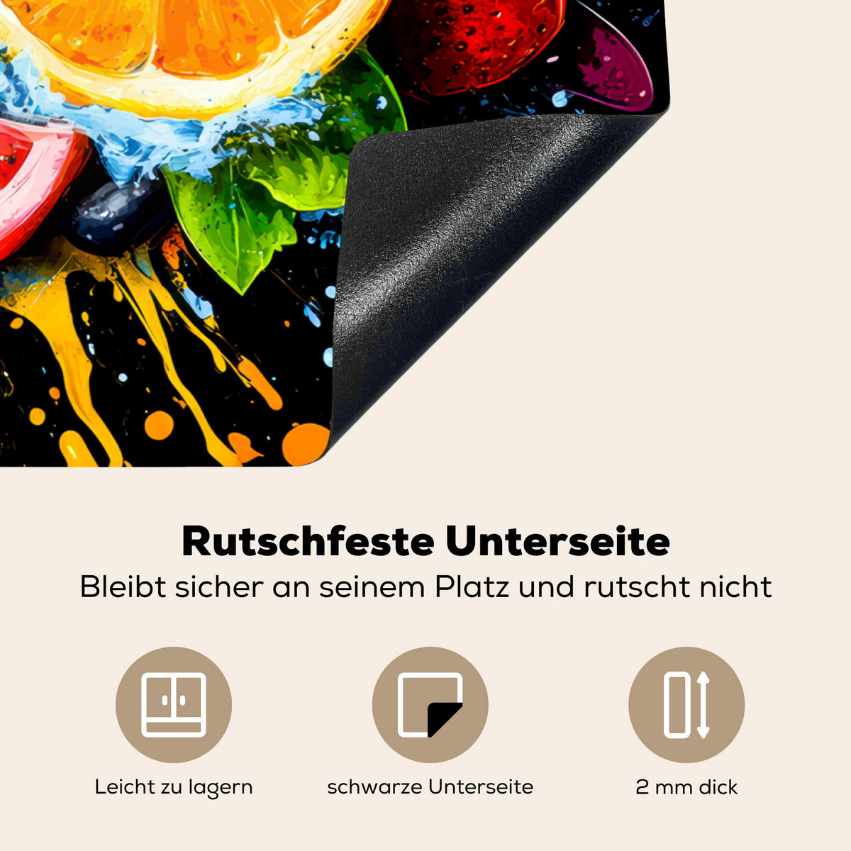 HERDABDECKPLATTE Obst - Graffiti - Bunt - Orange - Erdbeere - Abstrakt 76x51 cm - Orange, Kunststoff (76/0.2/51.5cm) - MuchoWow