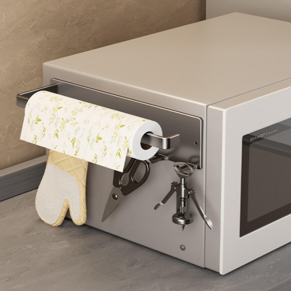 KÜCHENPAPIERHALTER, Aus Kohlenstoffstahl, Magnetisch, Mit Haken, 26 × 7 × 7,5 cm - Grau, Metall (7/7.5/26cm) - Authentics
