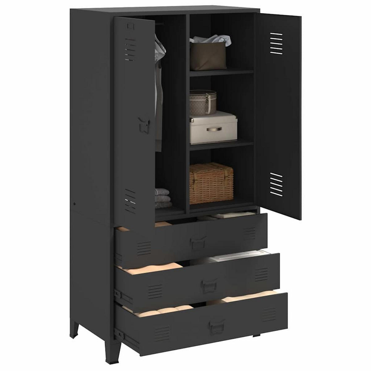 INDUSTRIAL Kleiderschrank Schwarz 90/50/180 Cm Metall - Schwarz, Metall (50/180/90cm) - vidaXL