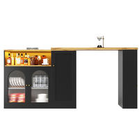 BARTISCH mit Stauraum 197/39,6/100 cm drehbar mit LED und Glasfront - Schwarz, Holzwerkstoff (108/39.6/97cm) - BEAOK