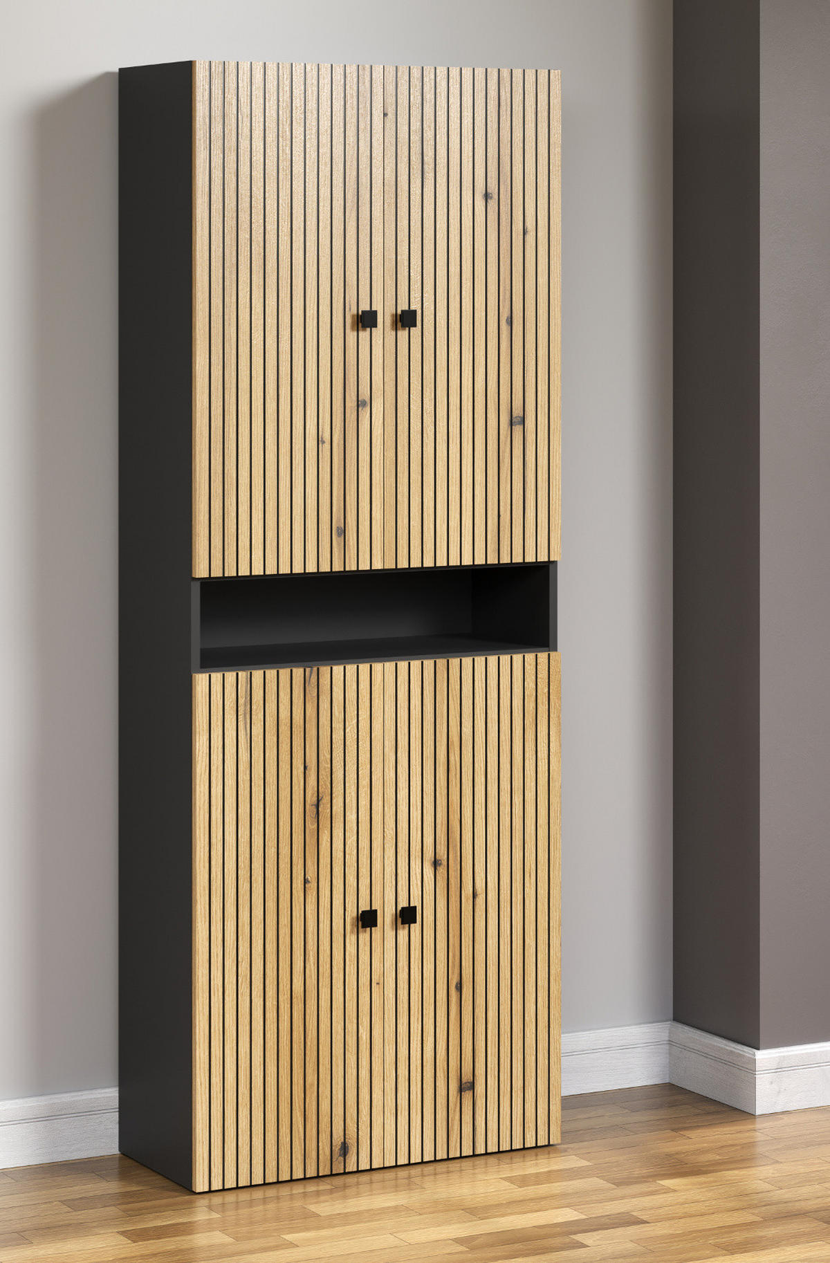 HOCHSCHRANK Evoke Eiche, grau 70 x 186 cm, Badschrank mit viel Stauraum - Eichefarben/Anthrazit, Holzwerkstoff/Metall (70/186/31cm) - Top.Furn
