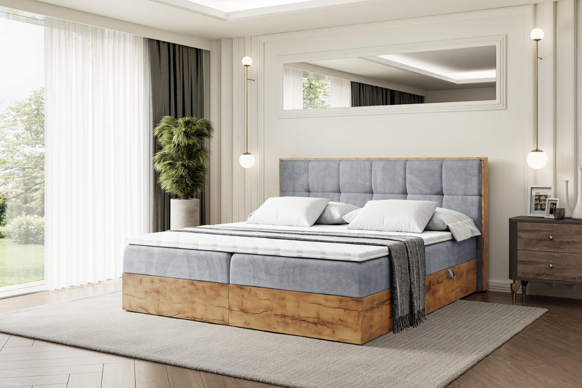 BOXBETT mit Matratze H4 und Lattenrost - LOLLI7 - 200x200 - Hellgrau - Grau, Holzwerkstoff/Kunststoff (200/200cm) - ALTDECOR