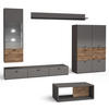 WOHNWAND Oviedo graphit matt / Flagstaff Eiche 5-teilig - Graphitfarben/Braun, Holz/Holzwerkstoff (300/144/60cm) - Feldmann-Wohnen