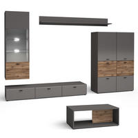 WOHNWAND Oviedo graphit matt / Flagstaff Eiche 5-teilig - Graphitfarben/Braun, Holz/Holzwerkstoff (300/144/60cm) - Feldmann-Wohnen