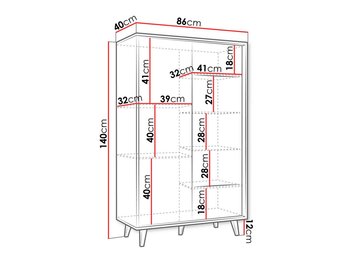 VITRINE Ferido 2D - Eiche Artisan, Holzwerkstoff/Kunststoff (86/140/40cm) - MIRJAN24