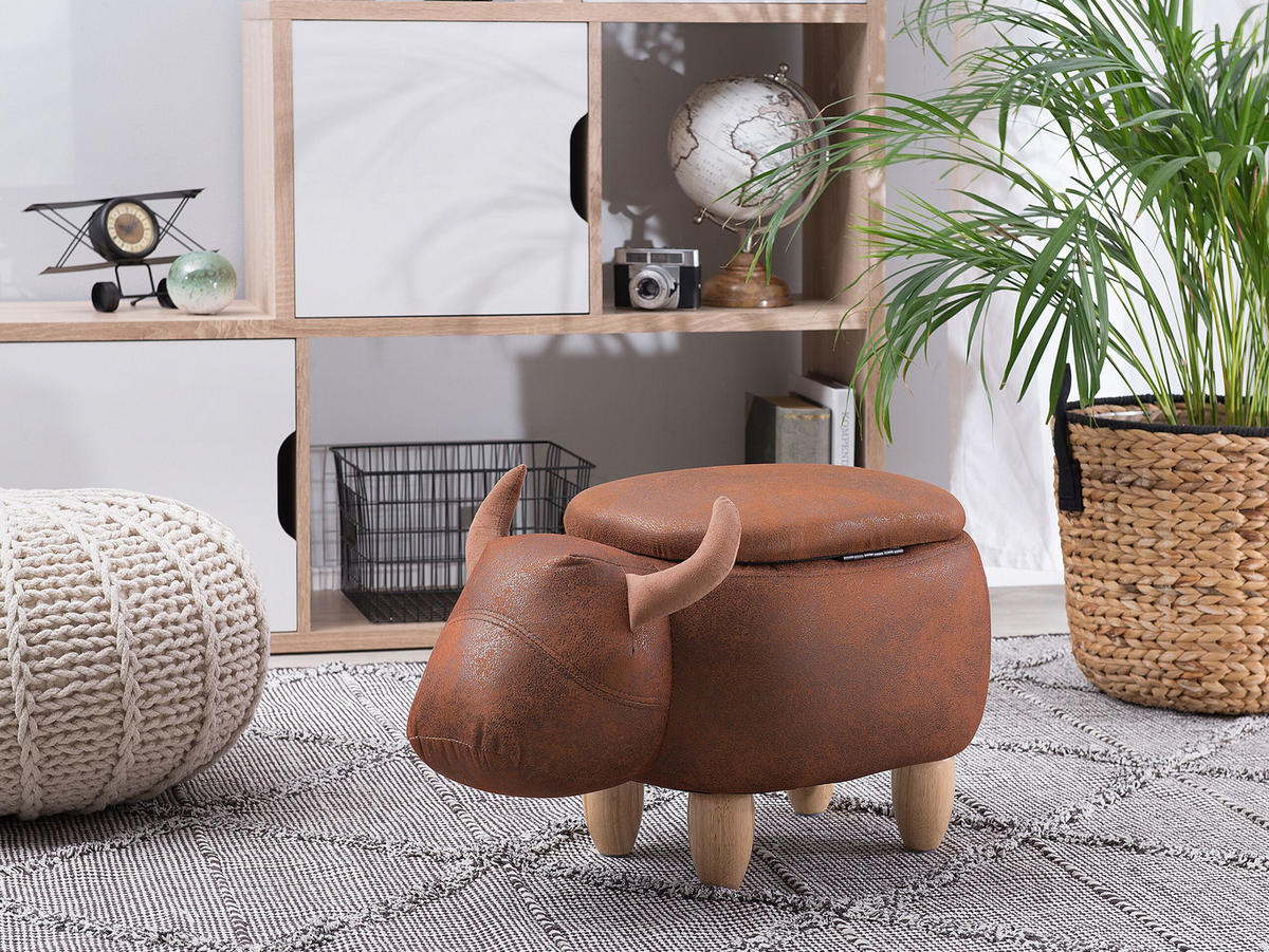TIERHOCKER Cow 32/60/35 cm - Braun, Kunststoff/Textil (60/35/32cm) - Beliani