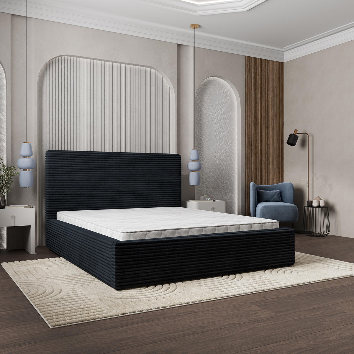 POLSTERBETT MIRETTI 160x200 cm mit Bettkästen - Schwarz - Schwarz, Holz (160/200cm) - MASSENO