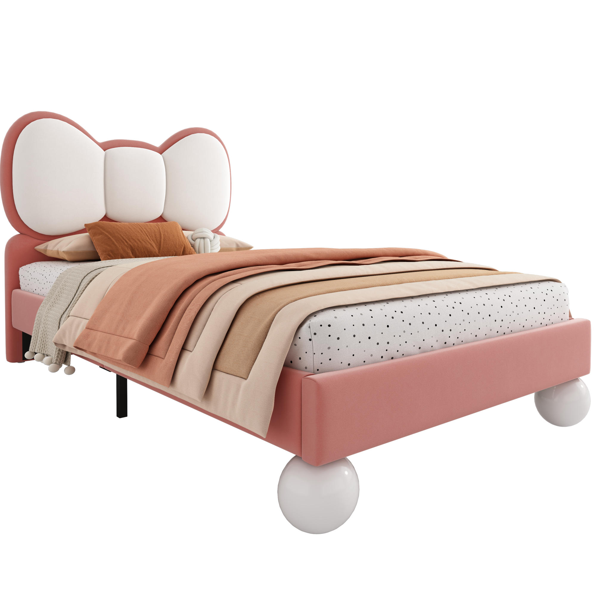 KINDER-POLSTERBETT 90/200 cm in Beige/Rosa aus Samt mit LED-Lichtleiste - Pink, Textil (90/200cm) - OKMYHOME