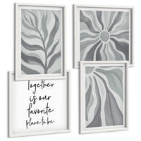 BILDER SET 4er Set - 50x50 cm & 40x60 cm Weißer Rahmen - Illustrationen mit floralen Pastellmustern - Weiß, Kunststoff (50/50cm) - TULUP