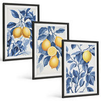 BILDER SET 3er Set - 40x60 cm Schwarzer Rahmen - Zitronenzweige mit blauen Blättern - Schwarz, Kunststoff (40/60cm) - TULUP