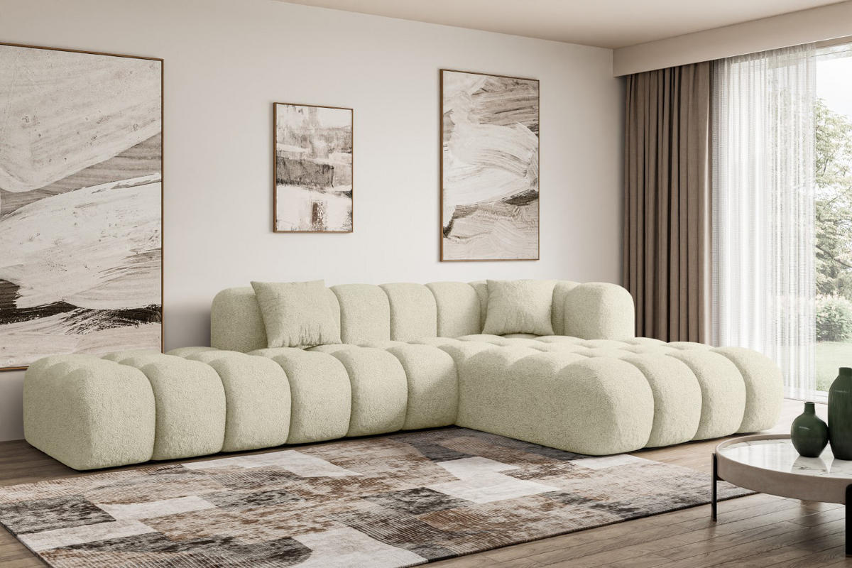 ECKSOFA Ottomane Rechts OLEA-L2 - 289x176x71 cm Beige Bouclé - Beige/Schwarz, Holzwerkstoff/Kunststoff (289/176cm) - ALTDECOR