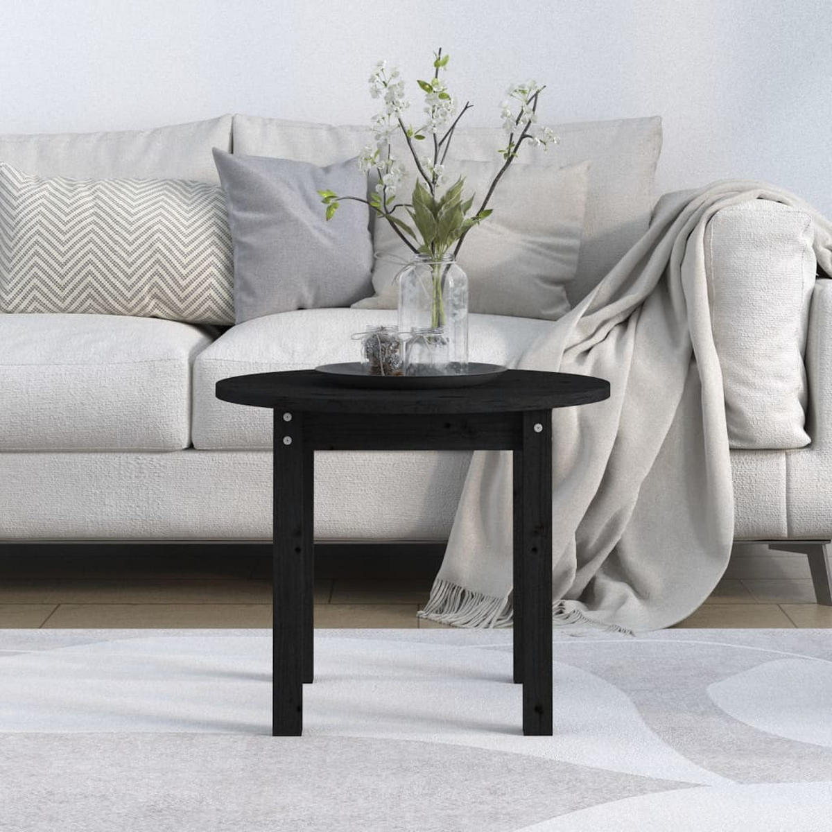 COUCHTISCH Schwarz Ø 55x45 cm Massivholz Kiefer - Schwarz, Holz (55/55/45cm) - furnicato