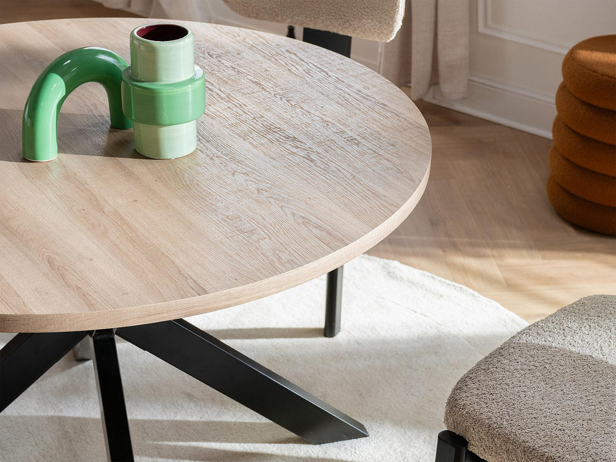 ESSTISCH - 4 Personen - MDF & Metall - Eichefarben & Schwarz - TILKI - Naturfarben, Holz (120/120/77.5cm) - Vente-Unique