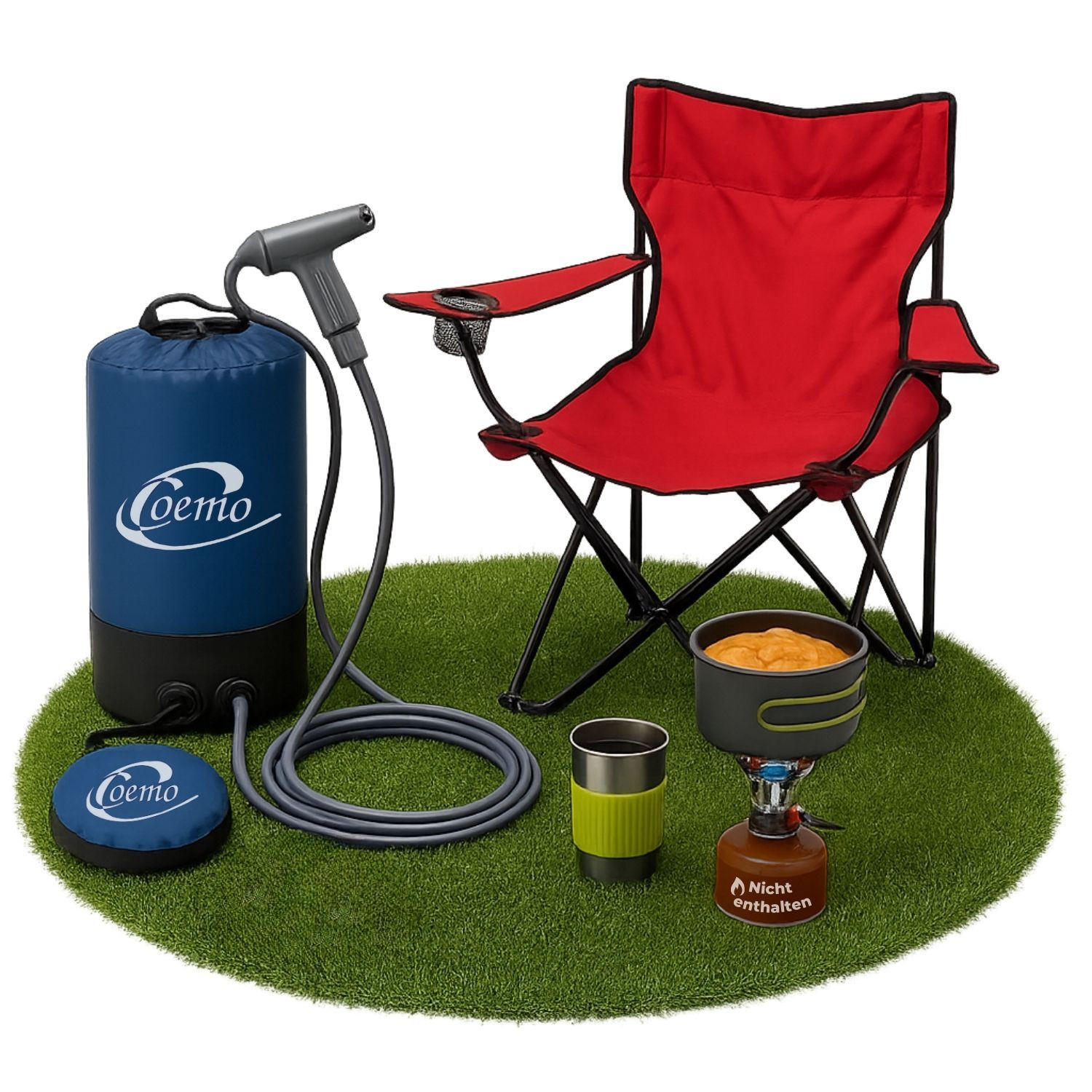 CAMPING-SET 3-tlg. STUHL, DUSCHE, KOCHER - Multicolor, Textil (50/50/50cm) - Coemo