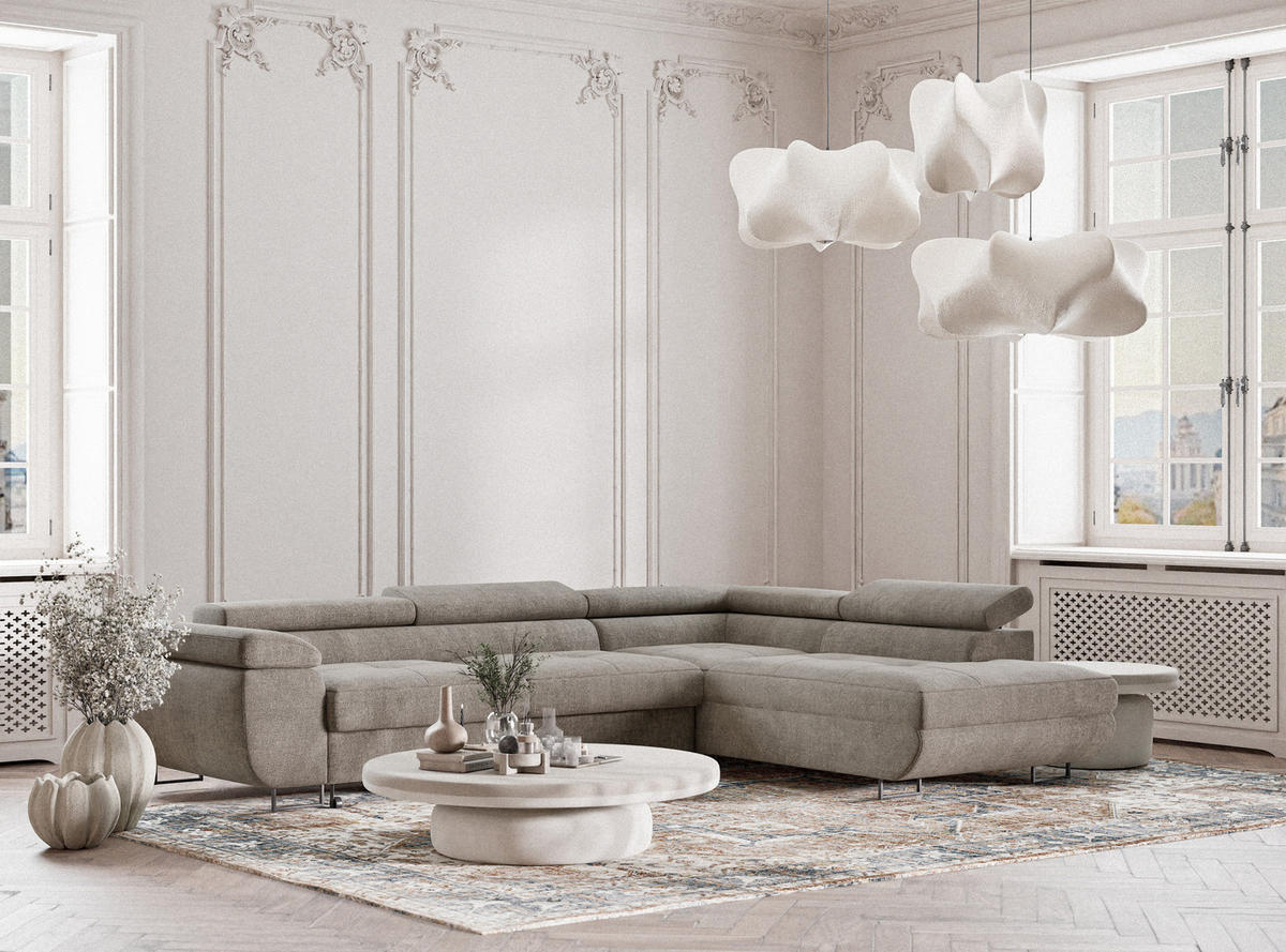 ECKSOFA Concord Braun Chenille-Stoff - Rechts Seite - Schwarz/Braun, Holz/Holzwerkstoff (277/203cm) - Maison de Reve