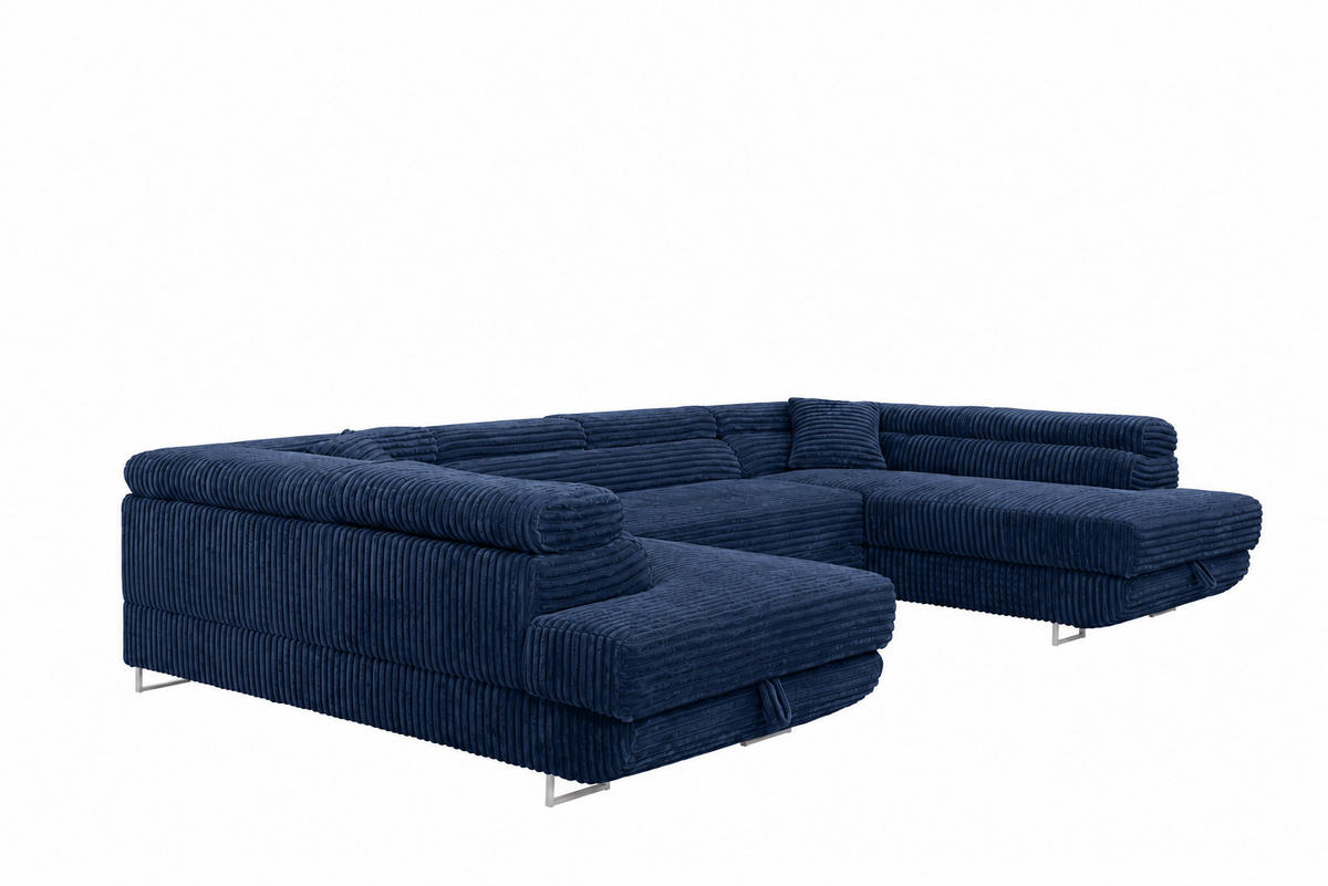 WOHNLANDSCHAFT GUSTAW U 2 Bettkästen, Kopfstützen, Dunkelblau - Dunkelblau, Textil (340/90/205cm) - KS Home Concept