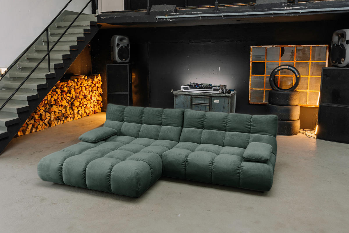 ECKSOFA VIVIEN Smaragdgrün Cord - Smaragdgrün/Schwarz, Kunststoff/Textil (290/178cm) - KAWOLA