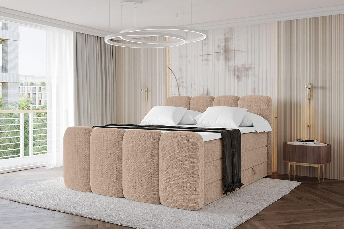 BOXBETT mit Matratze H3|H4 und Lattenrost - NINA-Z KING - 200x200 cm Aragon - Dunkelbeige - Cappuccino, Holzwerkstoff (200/200cm)
