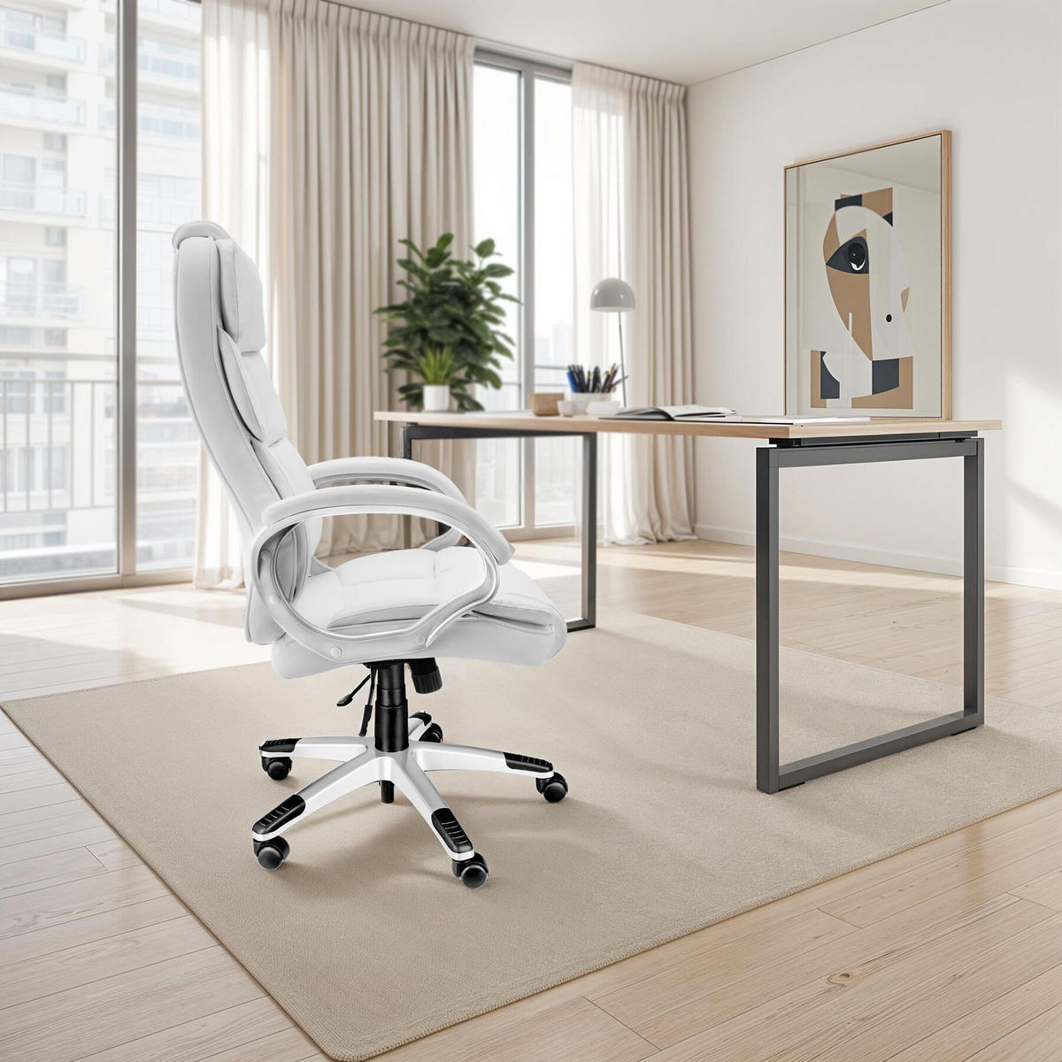 BÜROSTUHL Jonas, einstellbare Wippfunktion, weiß - Weiß, Textil (70/123/71cm) - tectake