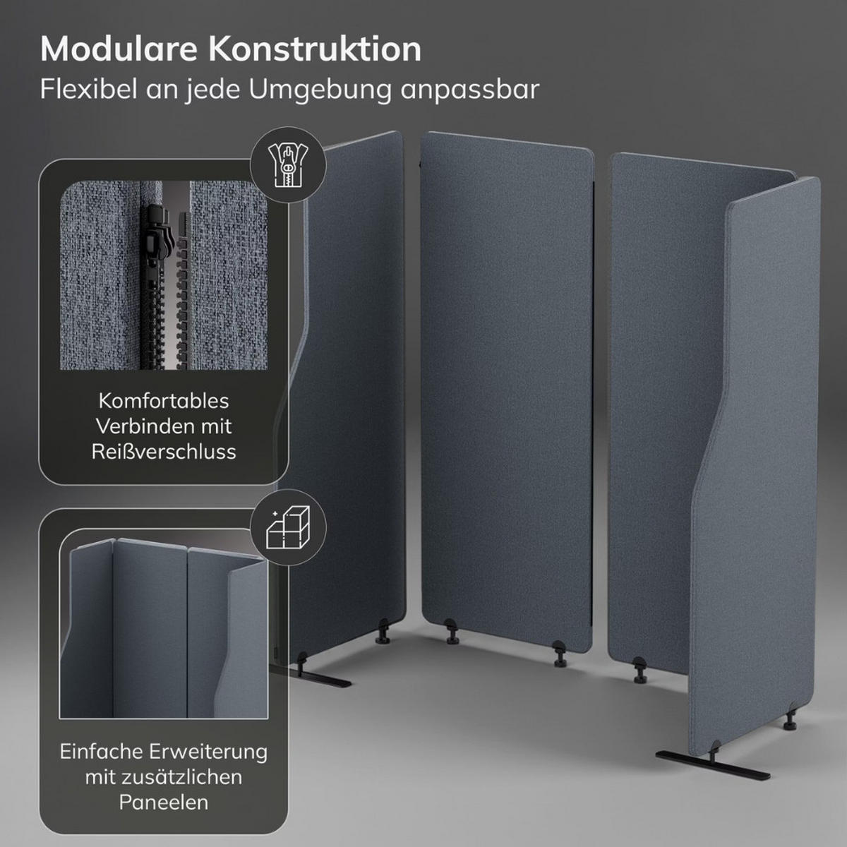 AKUSTIK-TRENNWAND mit Schalldämmung PEOLT 145x240x1,8cm Anthrazit Stellwand - Anthrazit, Kunststoff (240/145/1.8cm) - DELUKE