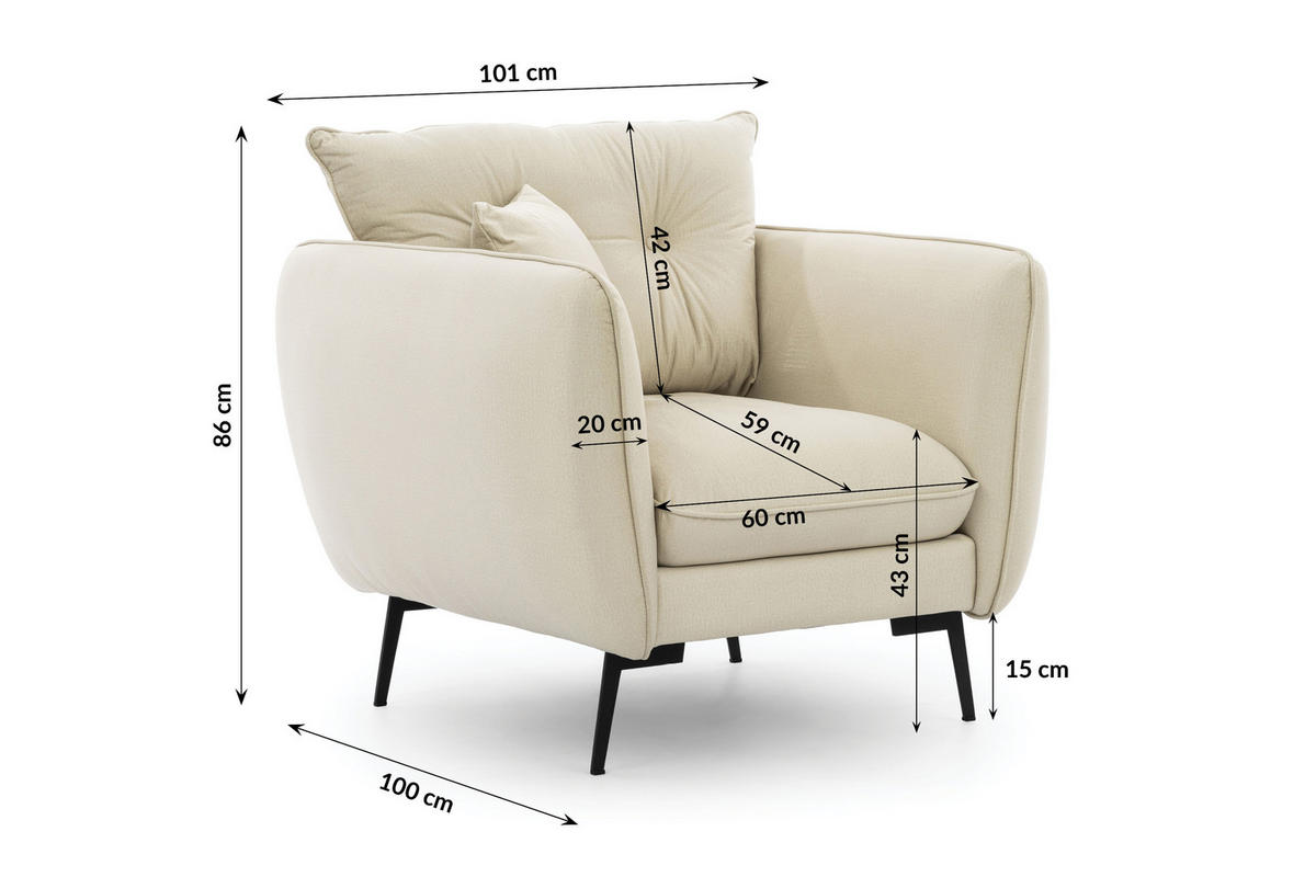 SITZGARNITUR 2+1 Nordloft Beige Samt - Beige/Schwarz, Holz/Textil (133/86/59cm) - S-Style Möbel
