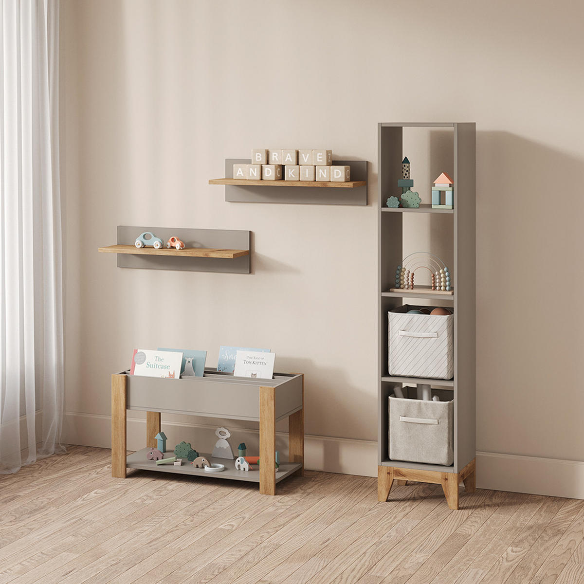KINDERREGAL Mailo Cashmere/Artisan 80 x 46 cm - Kaschmir/Eiche Artisan, Holzwerkstoff (80/46/40cm) - Livinity®