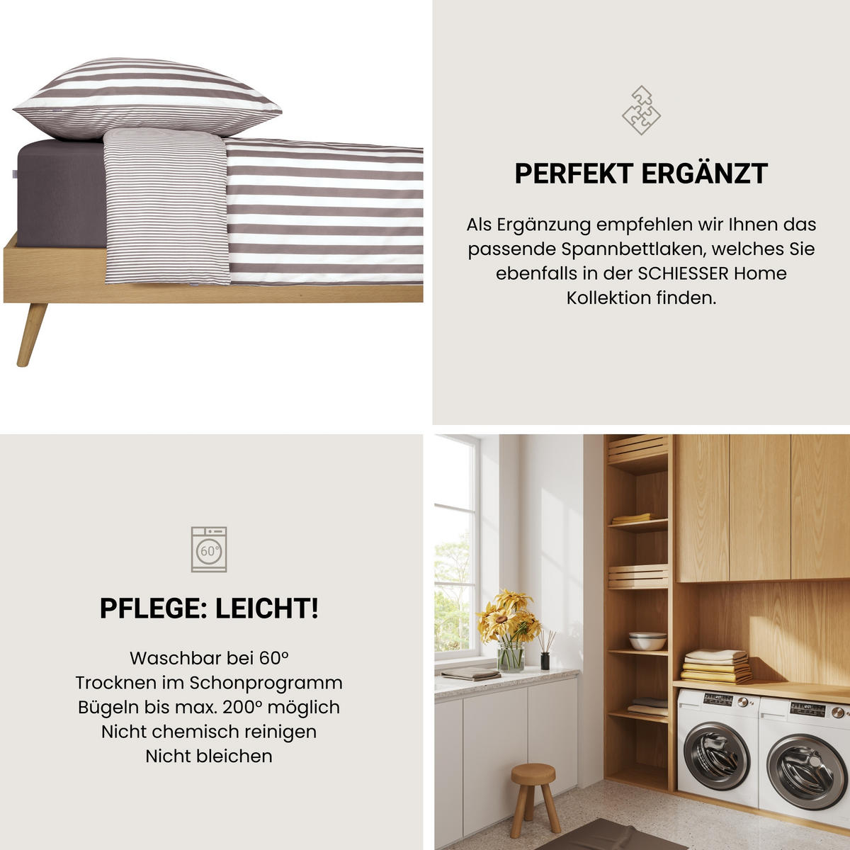 BETTWÄSCHESET Marie - Feinbiber - 2-teilig - 135 x 200 cm - Grau - Grau, Textil (135/200cm) - SCHIESSER