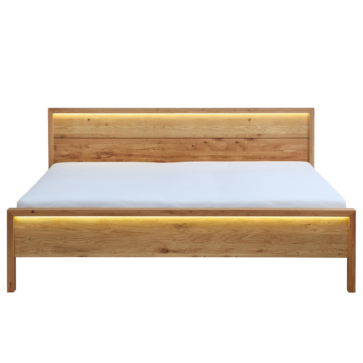 MASSIVHOLZBETT - inkl. Beleuchtung - Wildeiche massiv - Eichefarben, Holz (180/200cm) - home24