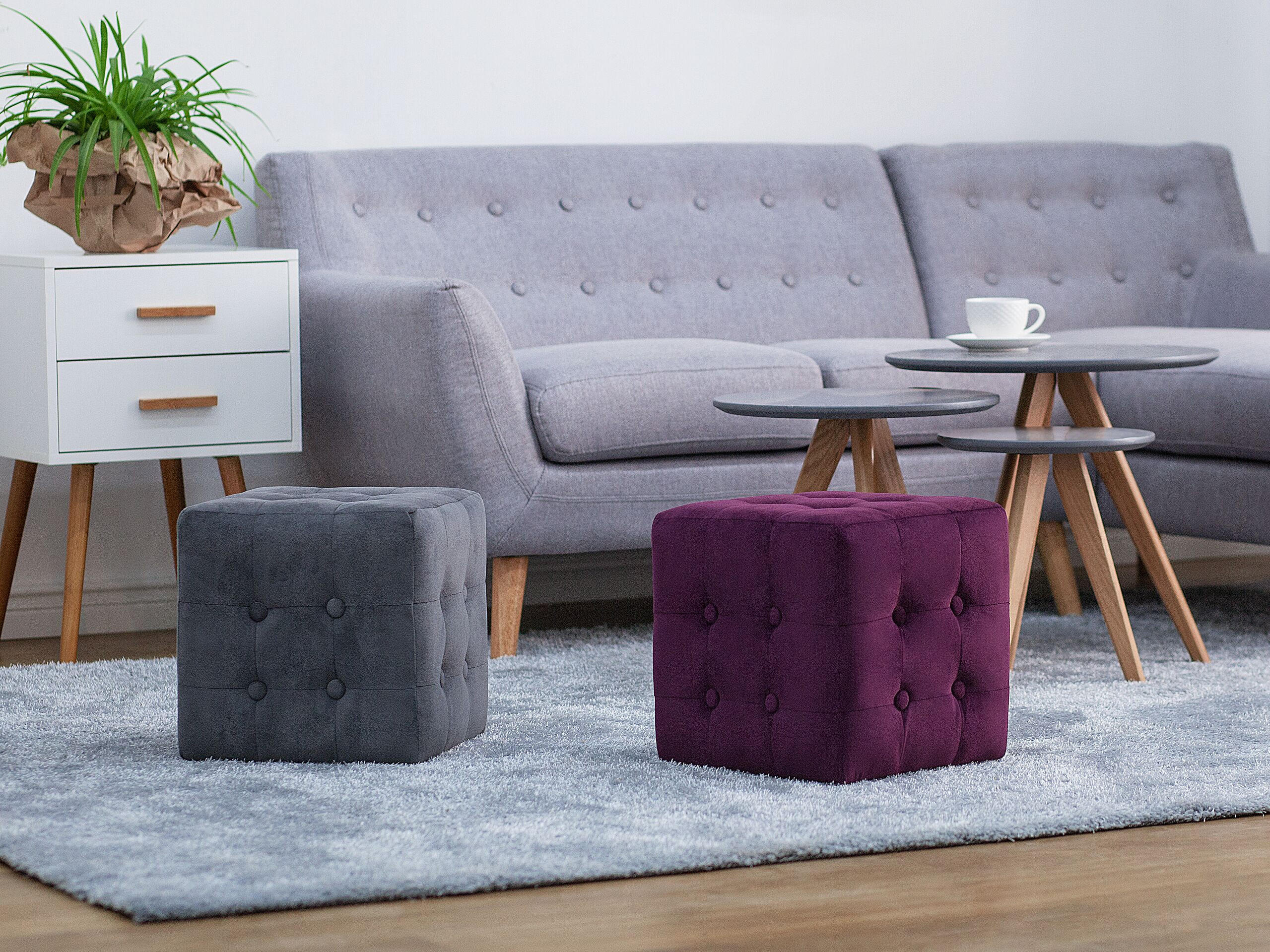 Thumbnail - Beliani Pouf, Violett, Textil, 1-Sitzer, Quadratisch, 30x32x30 cm, Wohnzimmer, Hocker, Sitzwürfel