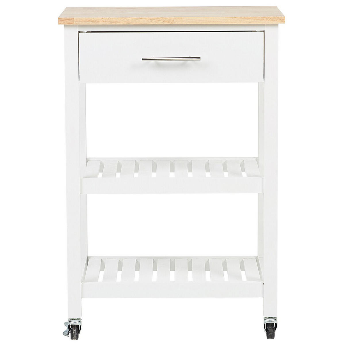 SERVIERWAGEN weiß/heller Holzfarbton mit Schublade Hiuma - Hellbraun/Weiß, Holz (58/86/40cm) - Beliani